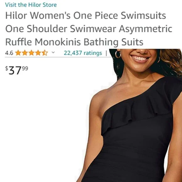 HILOR One Shoulder Asymmetric Ruffle Swimsuit   NEW WITH TAGS! - Picture 15 of 16